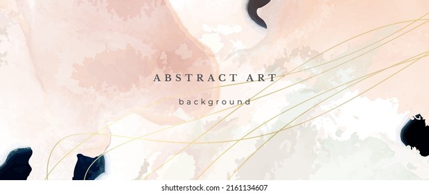 Pink Watercolor Vector Background. Flower Wedding Abstract Design. Gold Luxury Lines on Watercolor Texture. Pastel Warm Tones Minimal Style. Art For Prints and Invitations Cards.