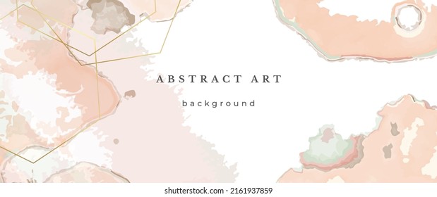 Pink Watercolor Vector Background. Flower Wedding Abstract Design. Gold Luxury Lines on Watercolor Texture. Pastel Warm Tones Minimal Style. Art For Prints and Invitations Cards.