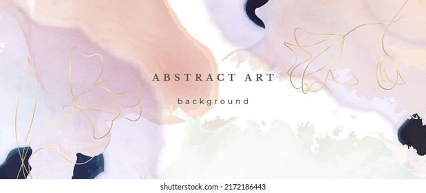 rosafarbener Vektorhintergrund. Blume Hochzeit Abstraktes Design. Gold Luxury Linien auf Aquarell Textur. Pastellfarben warme Farbtöne Minimaler Stil. Art for Prints and Invitations Cards.