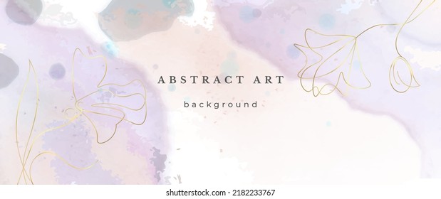 Pink Watercolor Vector Background. Flower Wedding Abstract Design. Gold Luxury Lines on Watercolor Texture. Pastel Warm Tones Minimal Style. Art For Prints and Invitations Cards.