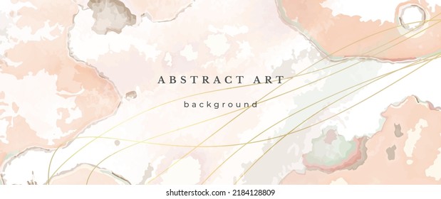 Fondo del vector color agua rosado. Diseño Resumen de Bodas de Flores. Líneas de lujo de oro sobre textura acuarela. Tonos Cálidos Pastel Estilo Mínimo. Arte para impresiones y tarjetas de invitación.