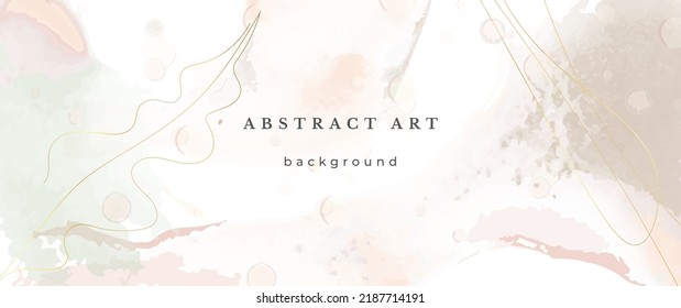Pink Watercolor Vector Background. Flower Wedding Abstract Design. Gold Luxury Lines on Watercolor Texture. Pastel Warm Tones Minimal Style. Art For Prints and Invitations Cards.