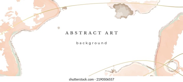 Pink Watercolor Vector Background. Flower Wedding Abstract Design. Gold Luxury Lines on Watercolor Texture. Pastel Warm Tones Minimal Style. Art For Prints and Invitations Cards.