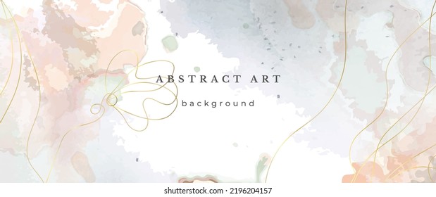 Pink Watercolor Vector Background. Flower Wedding Abstract Design. Gold Luxury Lines on Watercolor Texture. Pastel Warm Tones Minimal Style. Art For Prints and Invitations Cards.