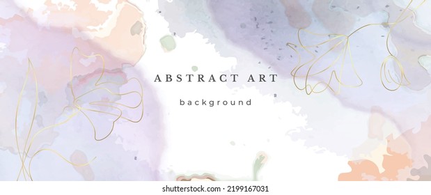 Pink Watercolor Vector Background. Flower Wedding Abstract Design. Gold Luxury Lines on Watercolor Texture. Pastel Warm Tones Minimal Style. Art For Prints and Invitations Cards.