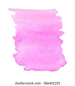 Pink watercolor vector paper texture isolated blotch on white background. Hand drawn abstract bright color drawing splash element for card, text design. Aquarelle brush paint illustration for print