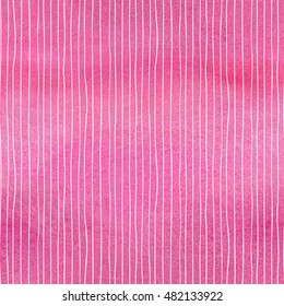 Pink watercolor vector seamless background with stripes. Hand drawing.
