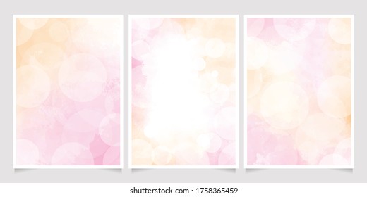 pink watercolor wash splash with blurred bokeh 5x7 invitation card background template collection