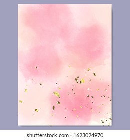 Pink water-colour and golden Beautiful background. Golden light decoration. Abstract, watercolor.