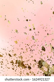 Pink water-colour and golden Beautiful background. Golden light decoration. Abstract, watercolor.