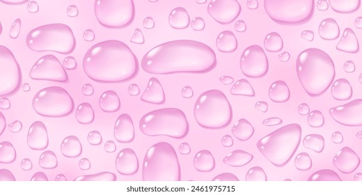 Pink waterdrop background. Condensate serum or essence drops. Cosmetic advertainment banner. Stock vector illustration in realistic style