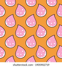 Pink waterdrops,seamless pattern on orange background.