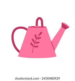 Pink watering can. Gardening tool for watering plants. Vector illustration