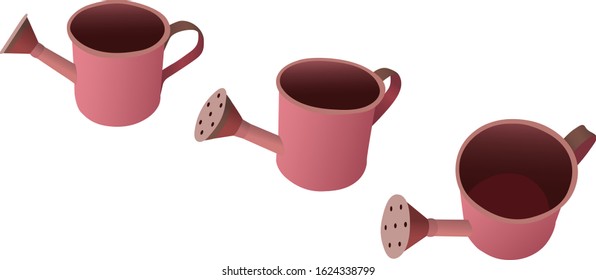 Pink watering cans vector illustration isolated
