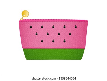 pink watermelon cosmetic bag, daily zip pouch vector illustration sketch template