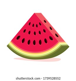 Pink watermelon slice with seeds icon on white background