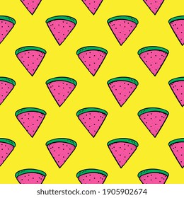 Pink watermelon,seamless pattern on yellow background.