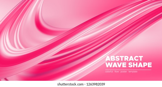 Pink Wave Brush Shape, Abstract Background. 3d Liquid, Flow Poster. Vector Gradient Mesh Dynamic Banner. Acrylic Brush Paint Banner. Movement of Wave Form. Graphic Artwork, Colorful Brush Painted.