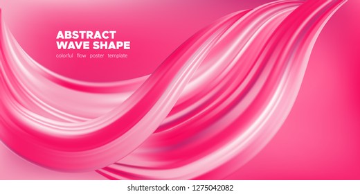 Pink Wave Brush Shape, Abstract Background. 3d Liquid, Flow Poster. Vector Gradient Mesh Dynamic Banner. Acrylic Brush Paint Banner. Movement of Wave Form. Graphic Artwork, Colorful Brush Painted.