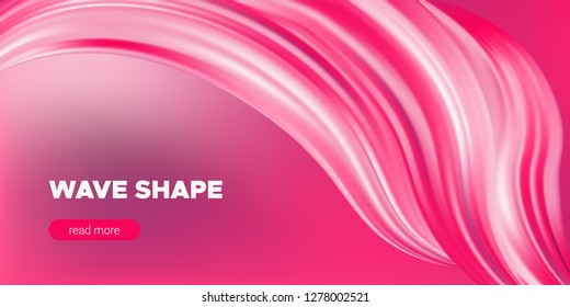 Pink Wave Brush Shape, Abstract Background. 3d Liquid, Flow Poster. Vector Gradient Mesh Dynamic Banner. Acrylic Brush Paint Banner. Movement of Wave Form. Graphic Artwork, Colorful Brush Painted.