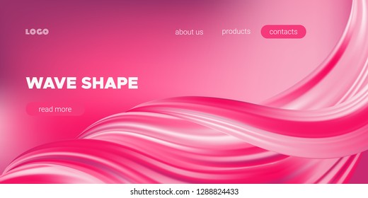 Pink Wave Brush Shape, Abstract Background. 3d Liquid, Flow Poster. Vector Gradient Mesh Dynamic Banner. Acrylic Brush Paint Banner. Movement of Wave Form. Graphic Artwork, Colorful Brush Painted.