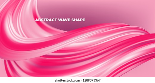 Pink Wave Brush Shape, Abstract Background. 3d Liquid, Flow Poster. Vector Gradient Mesh Dynamic Banner. Acrylic Brush Paint Banner. Movement of Wave Form. Graphic Artwork, Colorful Brush Painted.