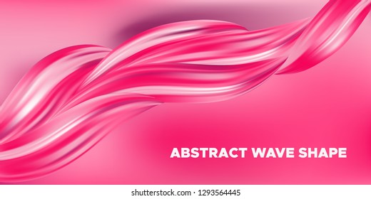 Pink Wave Brush Shape, Abstract Background. 3d Liquid, Flow Poster. Vector Gradient Mesh Dynamic Banner. Acrylic Brush Paint Banner. Movement of Wave Form. Graphic Artwork, Colorful Brush Painted.