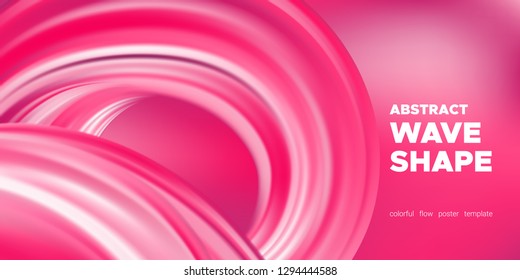 Pink Wave Brush Shape, Abstract Background. 3d Liquid, Flow Poster. Vector Gradient Mesh Dynamic Banner. Acrylic Brush Paint Banner. Movement of Wave Form. Graphic Artwork, Colorful Brush Painted.