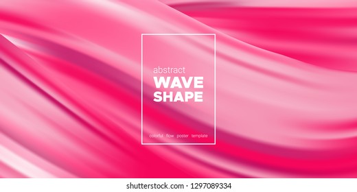 Pink Wave Brush Shape, Abstract Background. 3d Liquid, Flow Poster. Vector Gradient Mesh Dynamic Banner. Acrylic Brush Paint Banner. Movement of Wave Form. Graphic Artwork, Colorful Brush Painted.