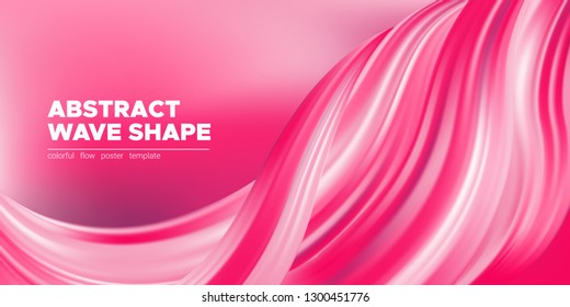 Forma De Cepillo De Onda Rosa, Fondo Abstracto. 3d Líquido, Afiche de flujo. Banner dinámico de malla de degradado vectorial. Pancarta de Pincel acrílico. Forma de movimiento de onda. Pintura gráfica, Pincel colorido.