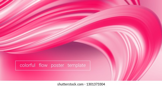 Pink Wave Brush Shape, Abstract Background. 3d Liquid, Flow Poster. Vector Gradient Mesh Dynamic Banner. Acrylic Brush Paint Banner. Movement of Wave Form. Graphic Artwork, Colorful Brush Painted.