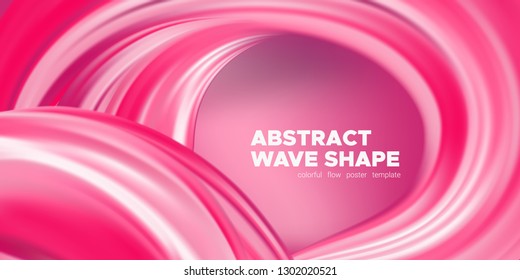 Pink Wave Brush Shape, Abstract Background. 3d Liquid, Flow Poster. Vector Gradient Mesh Dynamic Banner. Acrylic Brush Paint Banner. Movement of Wave Form. Graphic Artwork, Colorful Brush Painted.