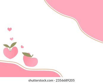 Pink wave and heart shape peach fruit wallpaper vector illustration.