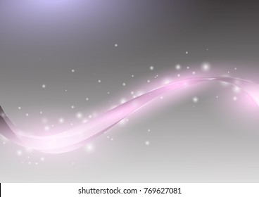 Pink wave on a gray background with a glow effect, particles and bokeh. 
Abstract winter background. Winter glittering wave.Winter design.