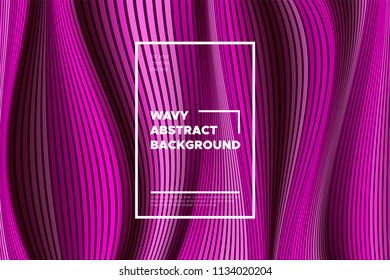 Pink Wave Poster. Abstract Geometric Background with Bright Wave Lines in Futuristic Style. Trendy Volumetric Cover with Distortion of Stripes. 3d Optical Illusion. Wave Poster for Web Design. Eps10.
