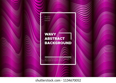 Pink Wave Poster. Abstract Geometric Background with Bright Wave Lines in Futuristic Style. Trendy Volumetric Cover with Distortion of Stripes. 3d Optical Illusion. Wave Poster for Web Design. Eps10.