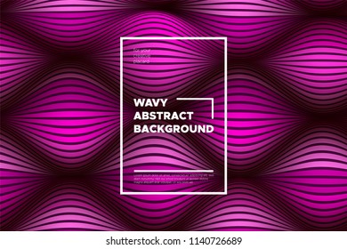 Pink Wave Poster. Abstract Geometric Background with Bright Wave Lines in Futuristic Style. Trendy Volumetric Cover with Distortion of Stripes. 3d Optical Illusion. Wave Poster for Web Design. Eps10.