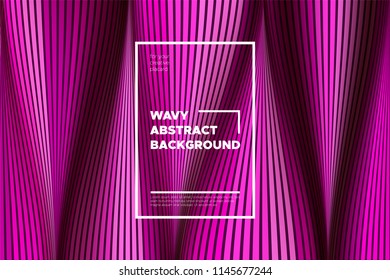 Pink Wave Poster. Abstract Geometric Background with Bright Wave Lines in Futuristic Style. Trendy Volumetric Cover with Distortion of Stripes. 3d Optical Illusion. Wave Poster for Web Design. Eps10.