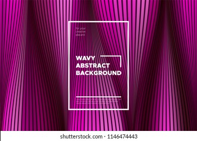 Pink Wave Poster. Abstract Geometric Background with Bright Wave Lines in Futuristic Style. Trendy Volumetric Cover with Distortion of Stripes. 3d Optical Illusion. Wave Poster for Web Design. Eps10.