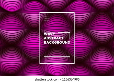 Pink Wave Poster. Abstract Geometric Background with Bright Wave Lines in Futuristic Style. Trendy Volumetric Cover with Distortion of Stripes. 3d Optical Illusion. Wave Poster for Web Design. Eps10.