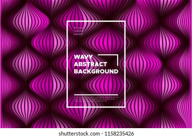 Pink Wave Poster. Abstract Geometric Background with Bright Wave Lines in Futuristic Style. Trendy Volumetric Cover with Distortion of Stripes. 3d Optical Illusion. Wave Poster for Web Design. Eps10.