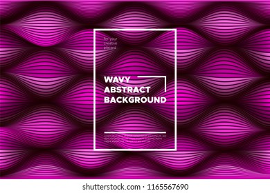Pink Wave Poster. Abstract Geometric Background with Bright Wave Lines in Futuristic Style. Trendy Volumetric Cover with Distortion of Stripes. 3d Optical Illusion. Wave Poster for Web Design. Eps10.