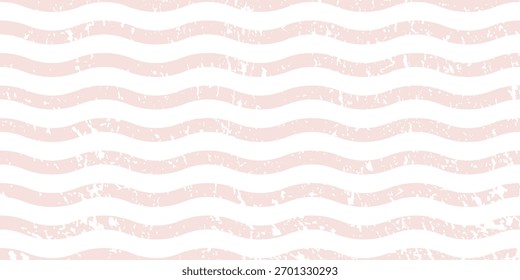 rosafarbener Wellenstreifen-Hintergrund. Nahtlose wellenförmige Linien in hellpastellblau und weiß für Baby-Design, Kinderzimmer Dekoration, Stoff, Tapete oder Wickelpapier. Minimale dekorative Vektorgrafik.