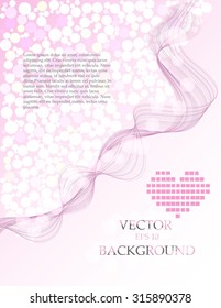 Pink wave tape with heart, vintage background, slide template, wedding card, vector illustration, shiny bubbles