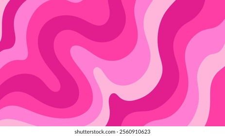 Pink Wavy Abstract Background, Trendy Psychedelic Retro Style Design. 