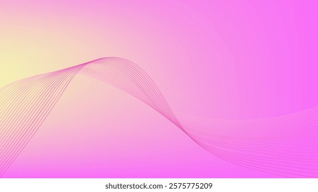 Pink wavy blended lines with pink and yellow gradient mesh abstract background
