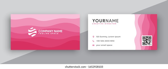 pink wavy business card design. modern double sided business card design concept , clean and modern style