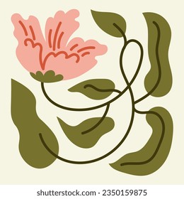 Pink wavy flower in Matisse style. Modern liquid botanical art. Minimal contemporary vector illustration for t shirt print, greeting card, invitation