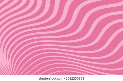 Pink wavy lines pattern. Poster with rose coloring waves. Curvy shapes, impression painting concept. Abstract smooth geometric texture. Optical illusion background, aesthetic print vector illustration