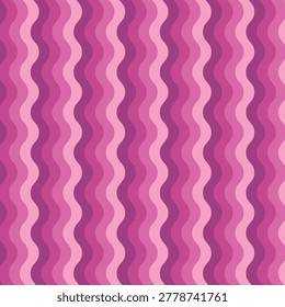 Pink Wavy Lines Seamless Pattern Vector. Groovy Retro 70s Style Magenta Vertical Striped Background Wallpaper Design for Textile Fabric Print, Wrapping Paper, Scrapbooking and Decor.